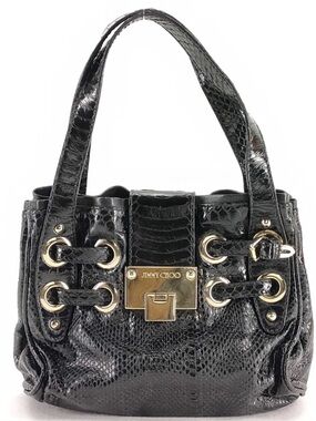 Jimmy Choo Black Snake Ramona Tote with Gold Hardware